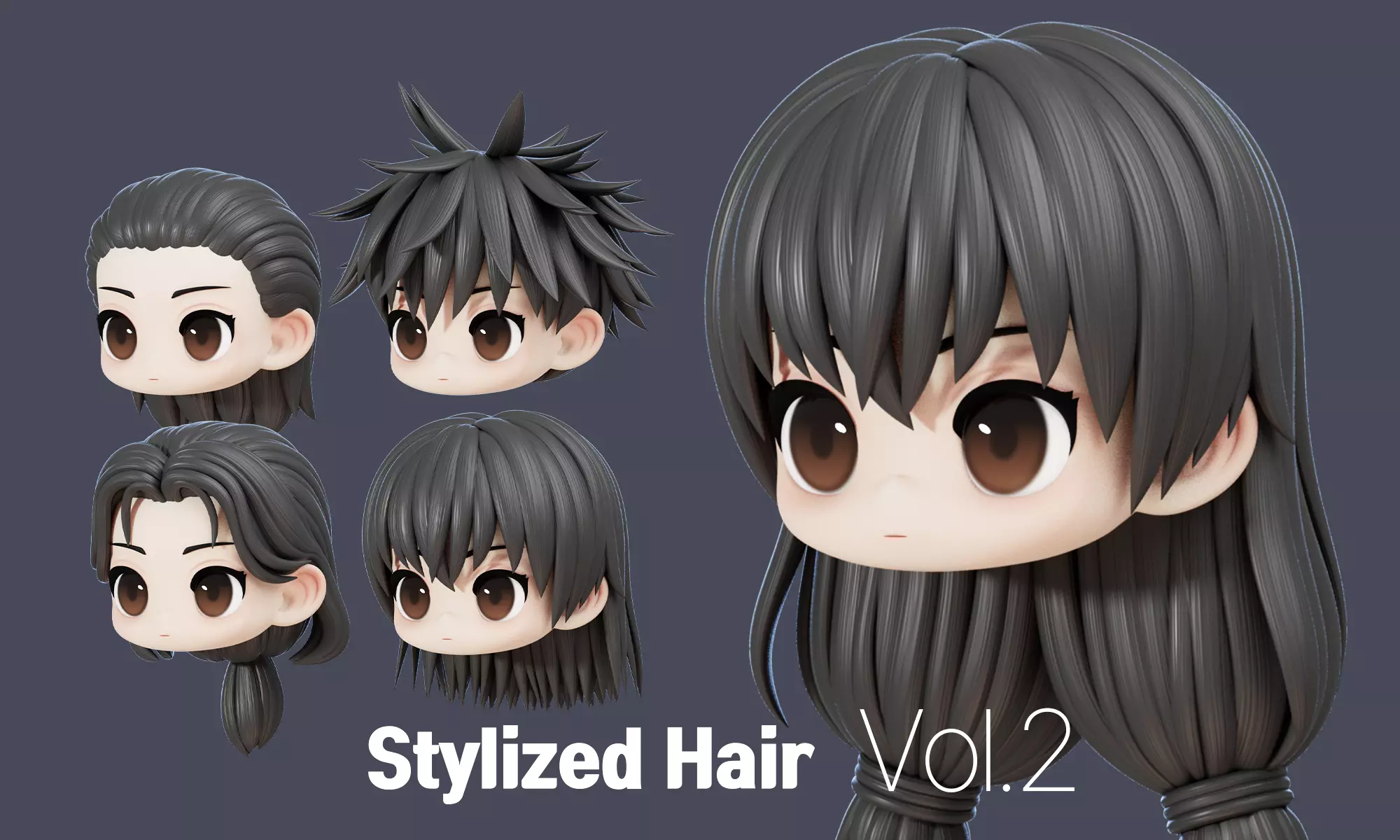 Stylized Hair vol2 3D model_0