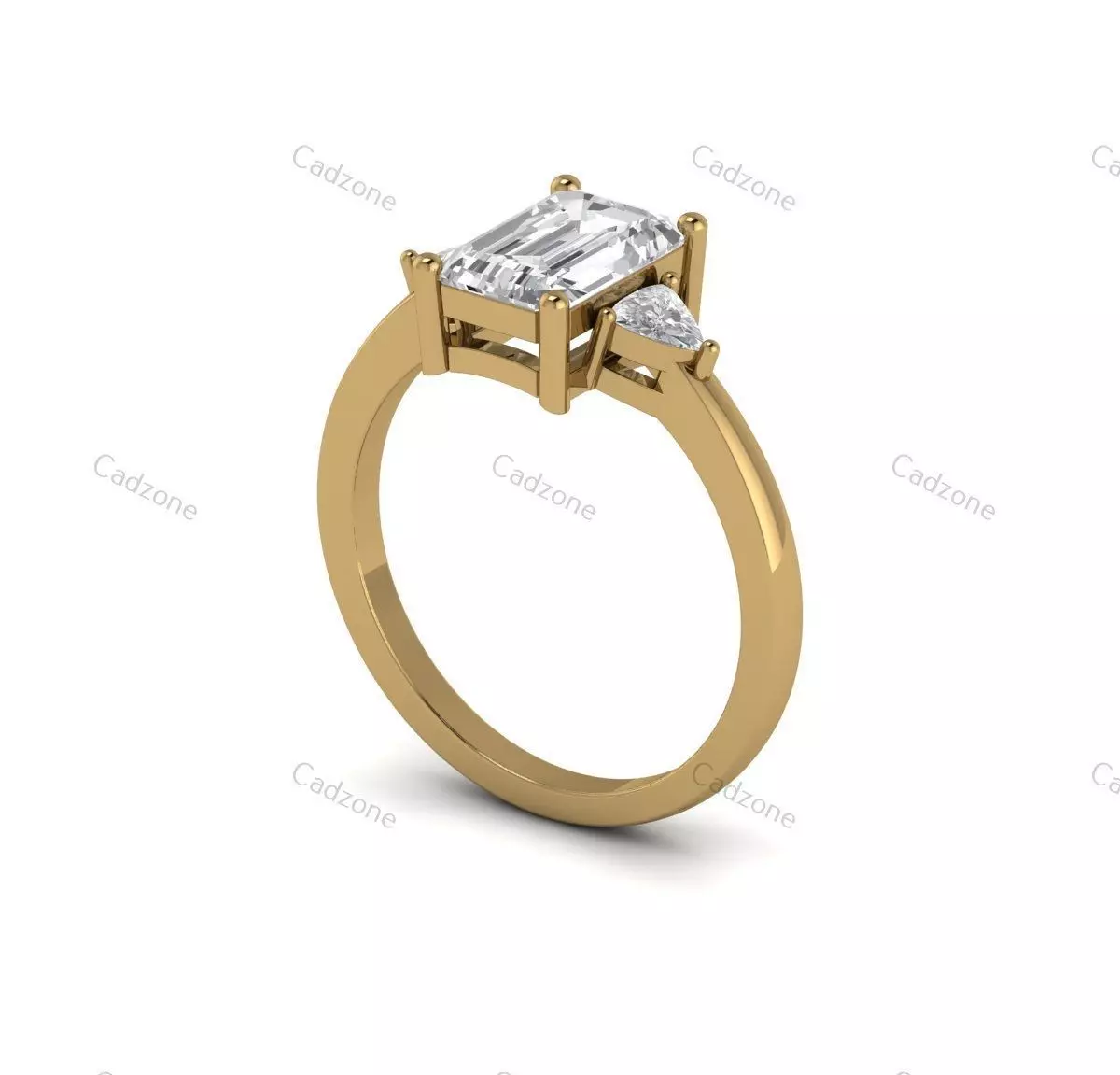 Emerald-Cut Diamond Ring 3D Model 3D print model
