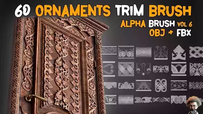 60 Ornaments Trim Brush and 3D model and Free Tutorials  Vol 6