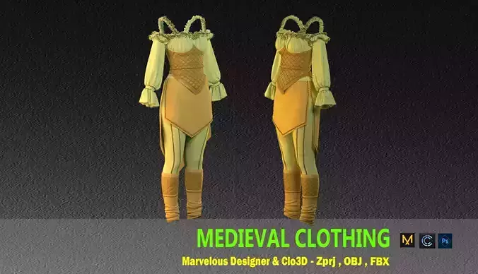 MEDEIVAL CLOTHING-CLO3D And  MARVELOUS DESIGNER  Low-poly 3D model