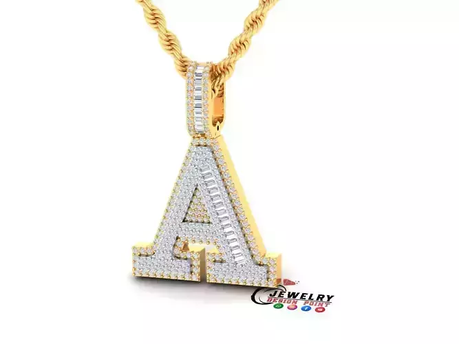 Custom Initial A Letter Diamond Pendant AtoZ Alphabet Necklace 3D print model