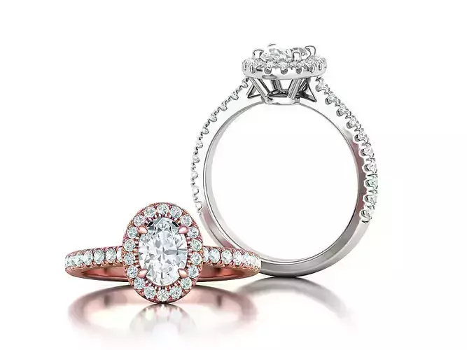 Oval Halo Engagement Ring 7x5 Oval Gem French Pave Setting