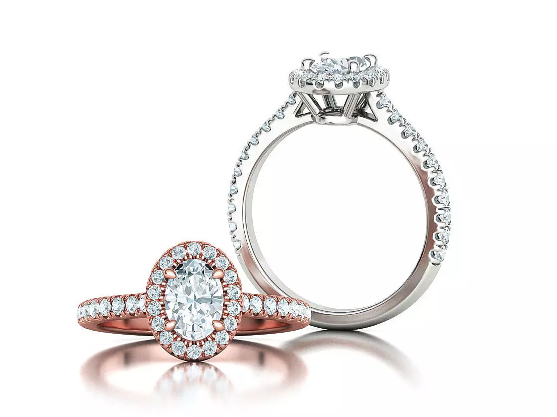 Oval Halo Engagement Ring 7x5 Oval Gem French Pave Setting 3D print model