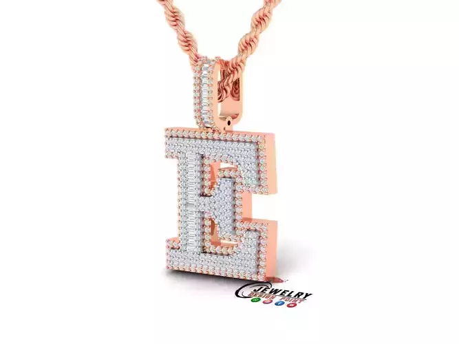 Custom Initial E Letter Diamond Pendant AtoZ Alphabet Necklace 3D print model