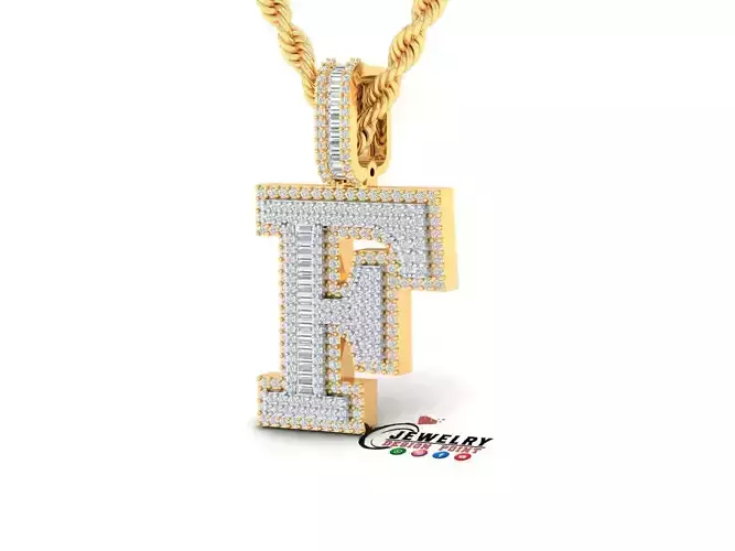 Custom Initial F Letter Diamond Pendant AtoZ Alphabet Necklace 3D print model