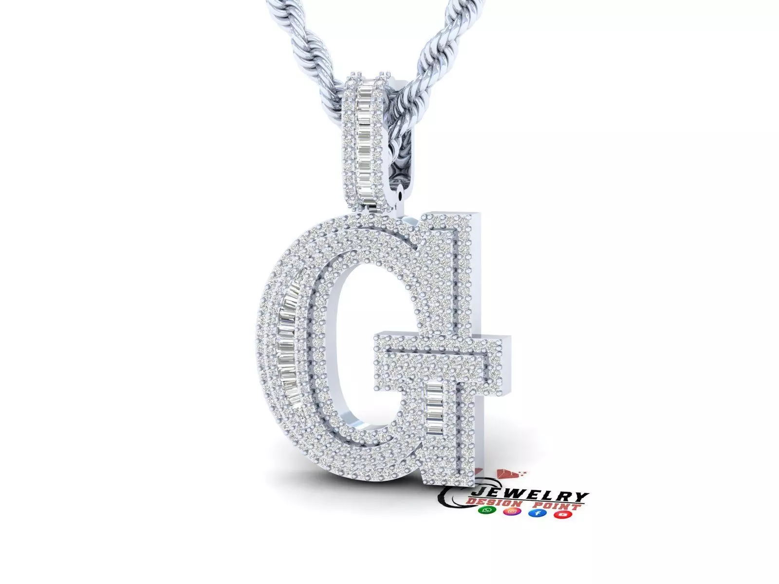 Custom Initial G Letter Diamond Pendant AtoZ Alphabet Necklace 3D print model_0
