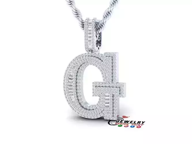 Custom Initial G Letter Diamond Pendant AtoZ Alphabet Necklace 3D print model
