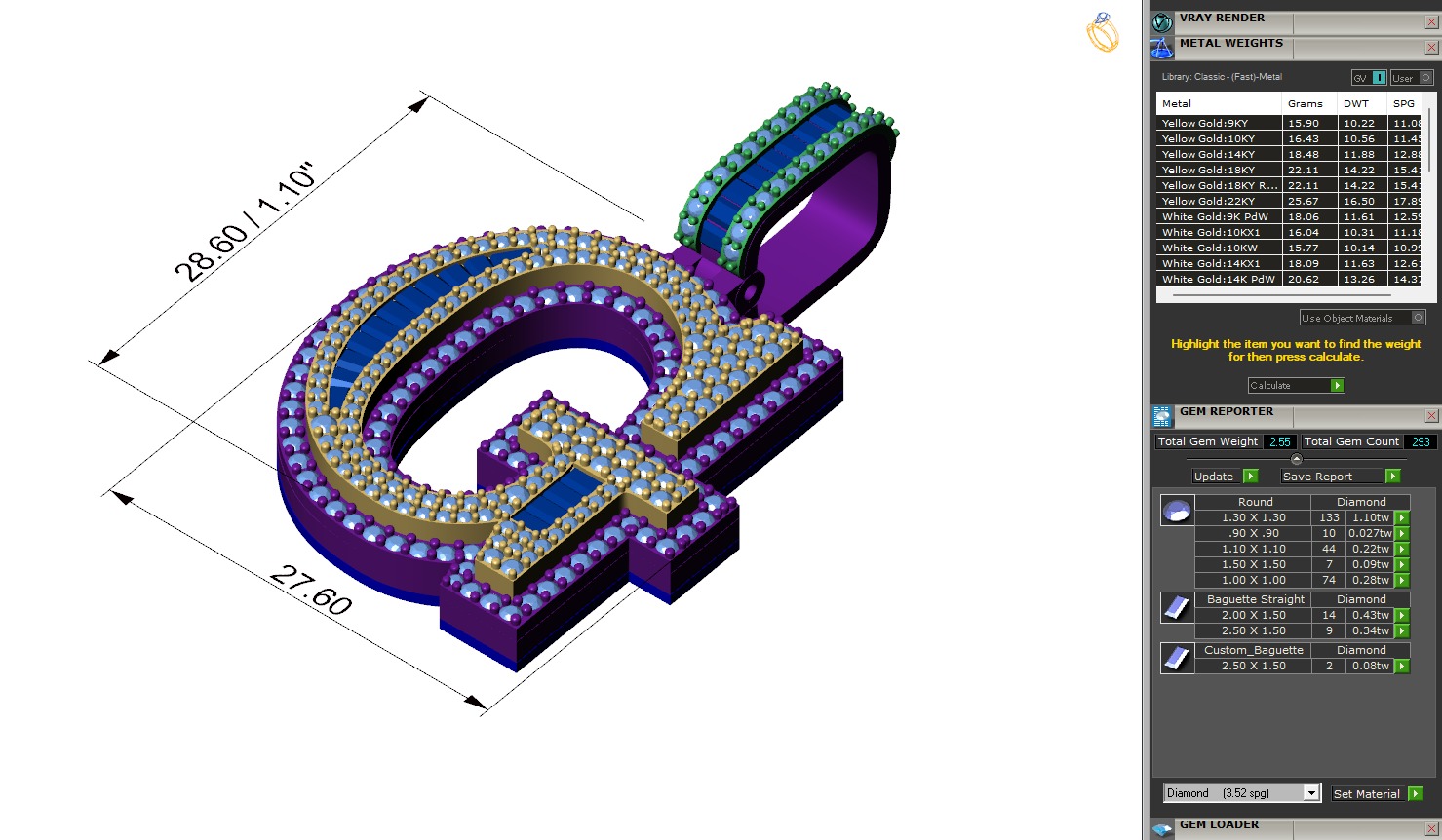 Custom Initial G Letter Diamond Pendant AtoZ Alphabet Necklace 3D print model_6