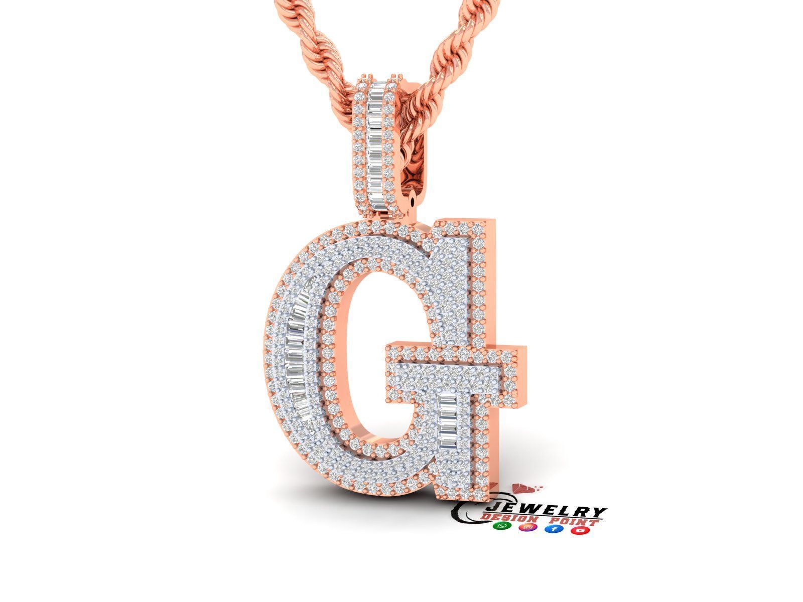 Custom Initial G Letter Diamond Pendant AtoZ Alphabet Necklace 3D print model_3