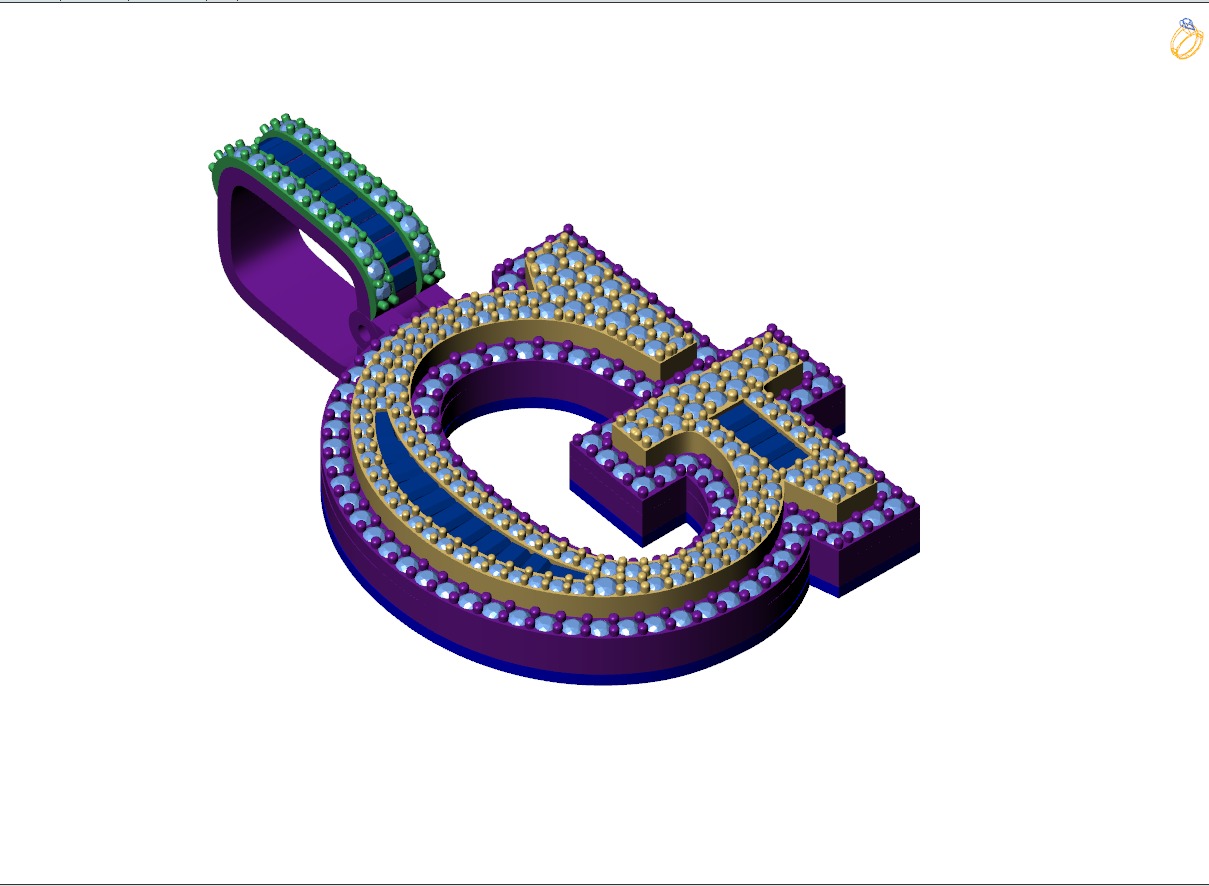 Custom Initial G Letter Diamond Pendant AtoZ Alphabet Necklace 3D print model_7