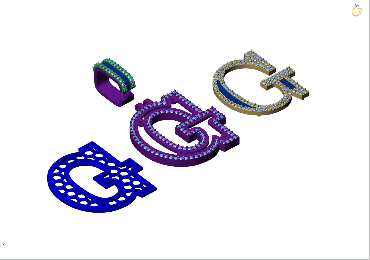 Custom Initial G Letter Diamond Pendant AtoZ Alphabet Necklace 3D print model_12