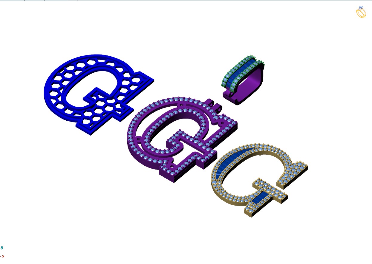 Custom Initial G Letter Diamond Pendant AtoZ Alphabet Necklace 3D print model_13
