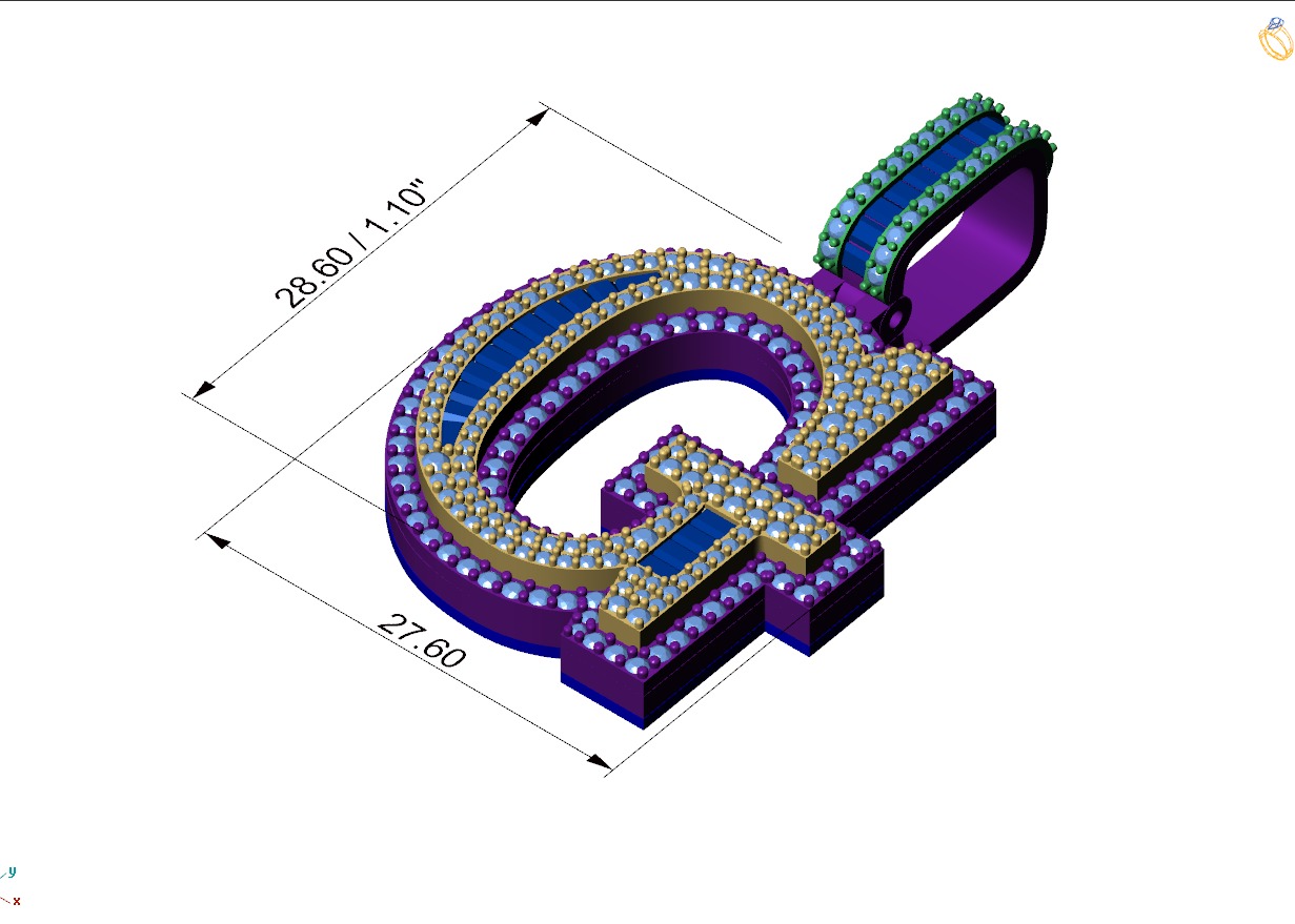 Custom Initial G Letter Diamond Pendant AtoZ Alphabet Necklace 3D print model_4