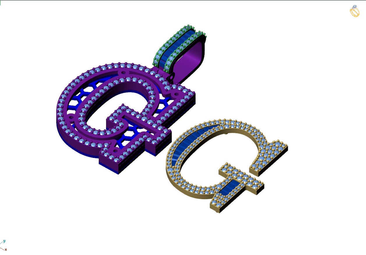 Custom Initial G Letter Diamond Pendant AtoZ Alphabet Necklace 3D print model_10