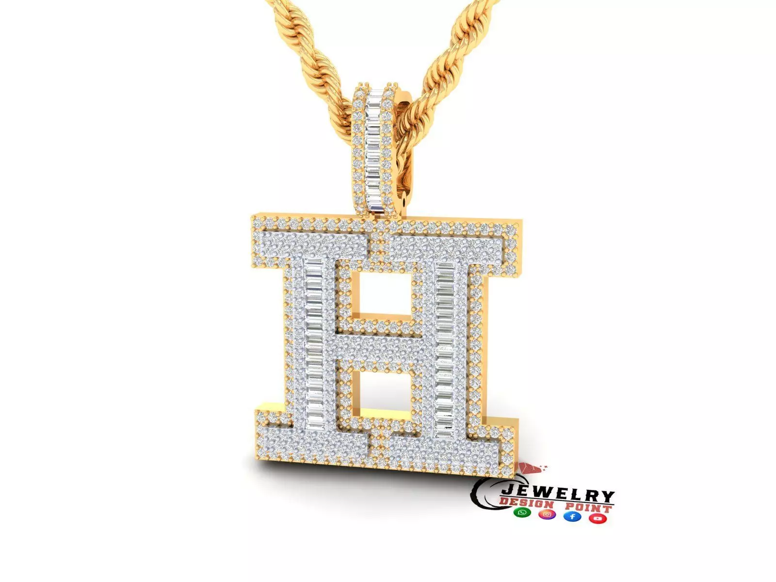 Custom Initial H Letter Diamond Pendant AtoZ Alphabet Necklace 3D print model_0
