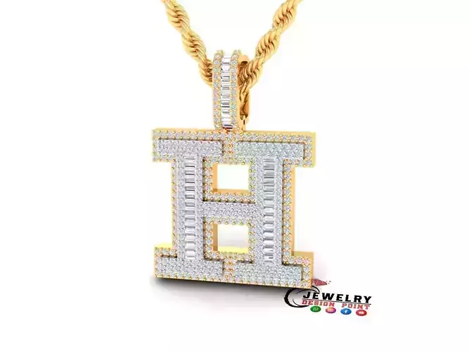 Custom Initial H Letter Diamond Pendant AtoZ Alphabet Necklace 3D print model