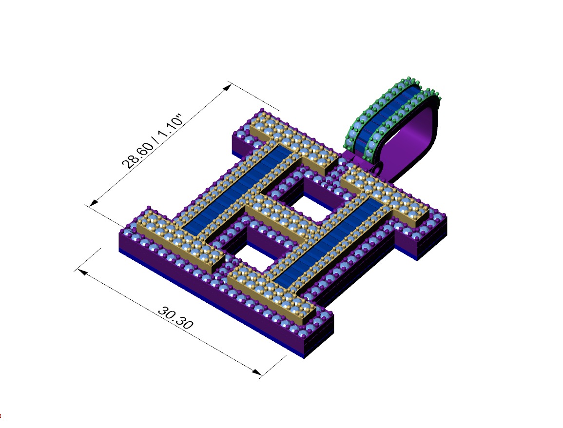 Custom Initial H Letter Diamond Pendant AtoZ Alphabet Necklace 3D print model_4