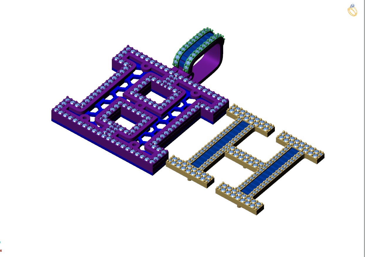 Custom Initial H Letter Diamond Pendant AtoZ Alphabet Necklace 3D print model_10