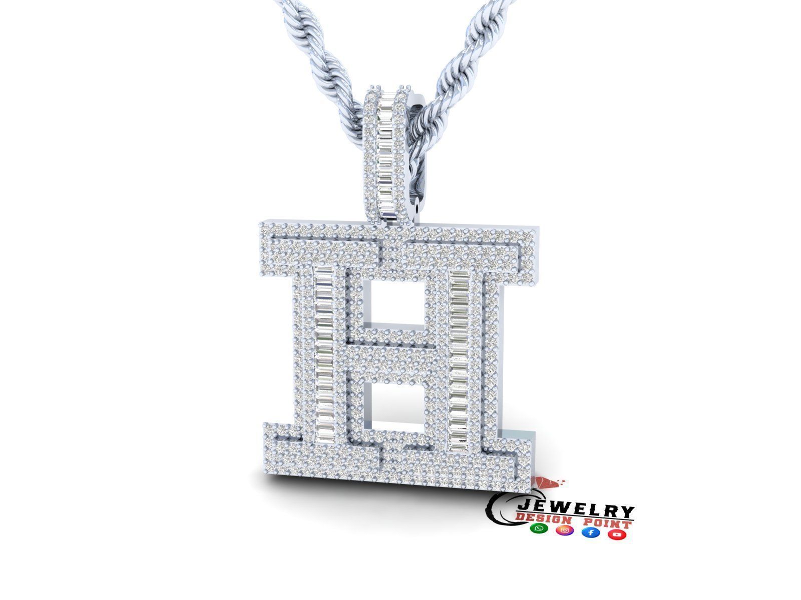 Custom Initial H Letter Diamond Pendant AtoZ Alphabet Necklace 3D print model_3