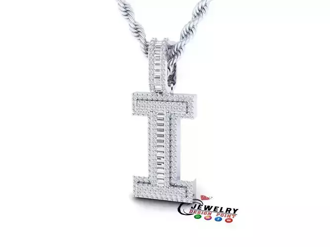 Custom Initial I Letter Diamond Pendant AtoZ Alphabet Necklace 3D print model