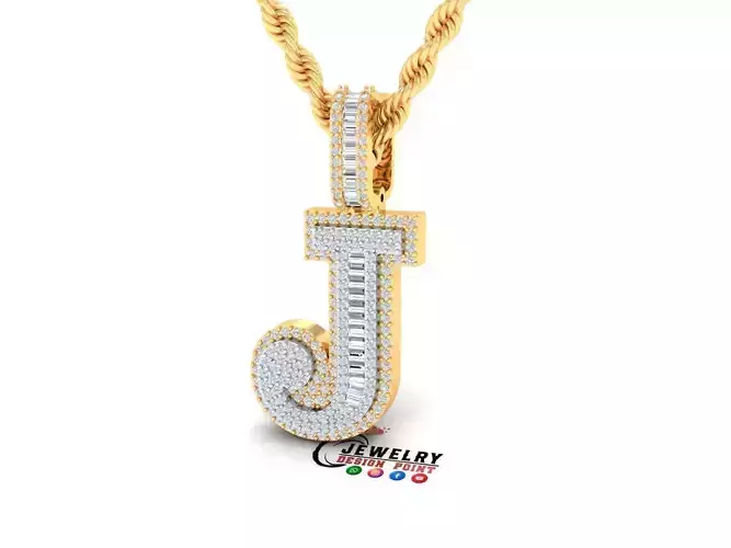 Custom Initial J Letter Diamond Pendant AtoZ Alphabet Necklace 3D print model