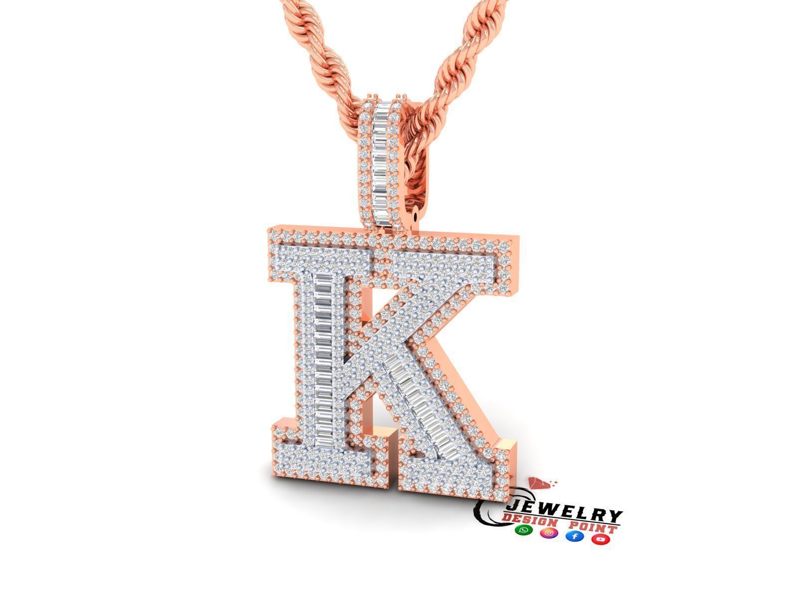 Custom Initial K Letter Diamond Pendant AtoZ Alphabet Necklace 3D print model_2