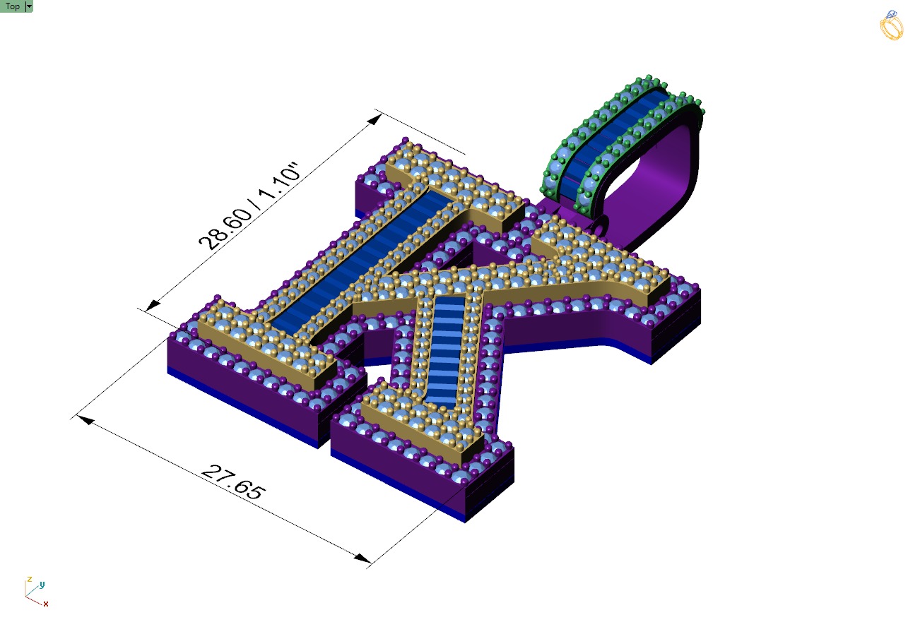 Custom Initial K Letter Diamond Pendant AtoZ Alphabet Necklace 3D print model_4