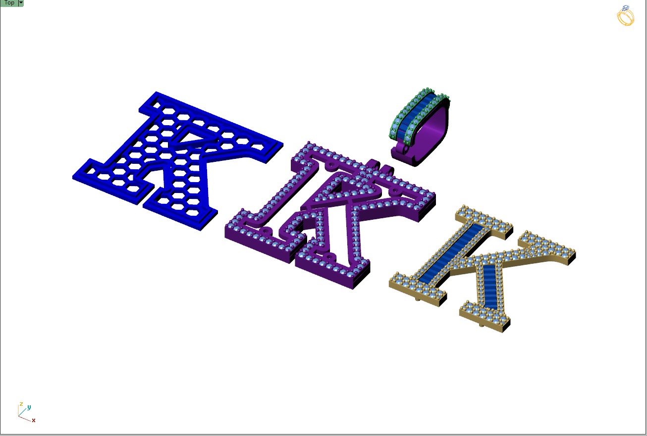 Custom Initial K Letter Diamond Pendant AtoZ Alphabet Necklace 3D print model_12