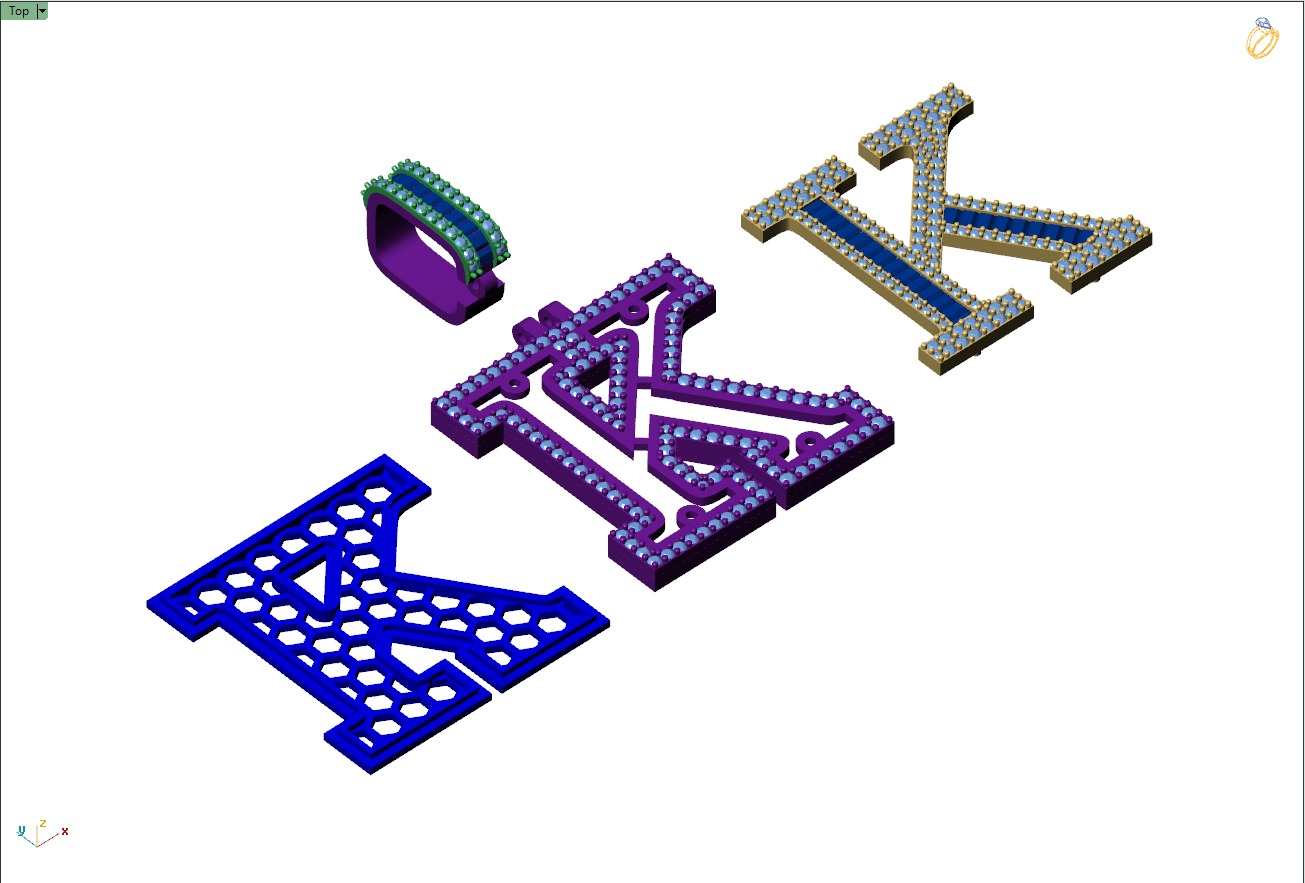 Custom Initial K Letter Diamond Pendant AtoZ Alphabet Necklace 3D print model_14