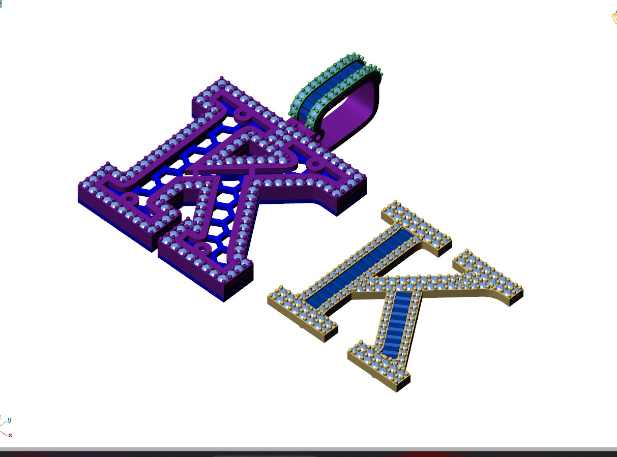 Custom Initial K Letter Diamond Pendant AtoZ Alphabet Necklace 3D print model_10