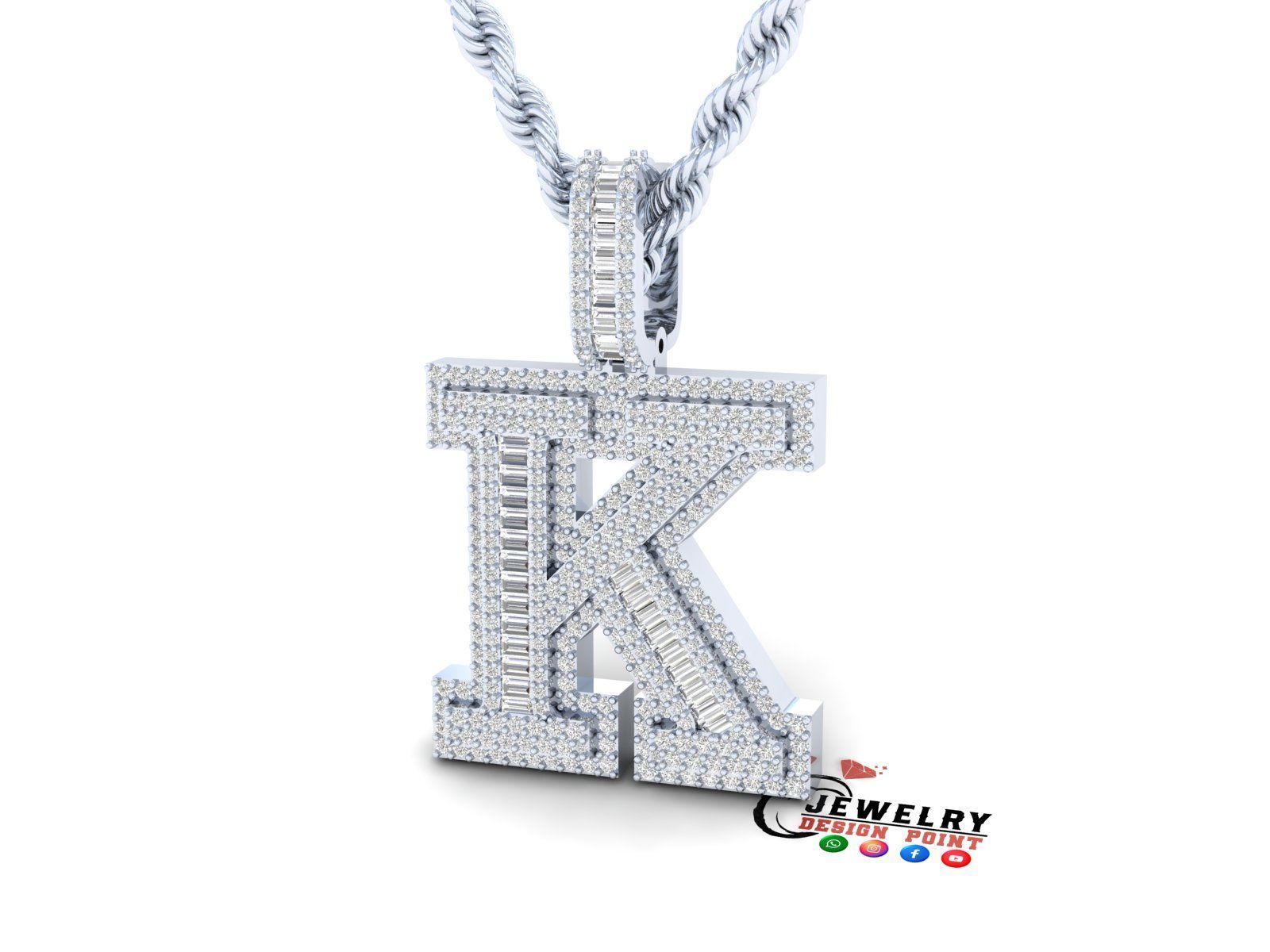 Custom Initial K Letter Diamond Pendant AtoZ Alphabet Necklace 3D print model_3