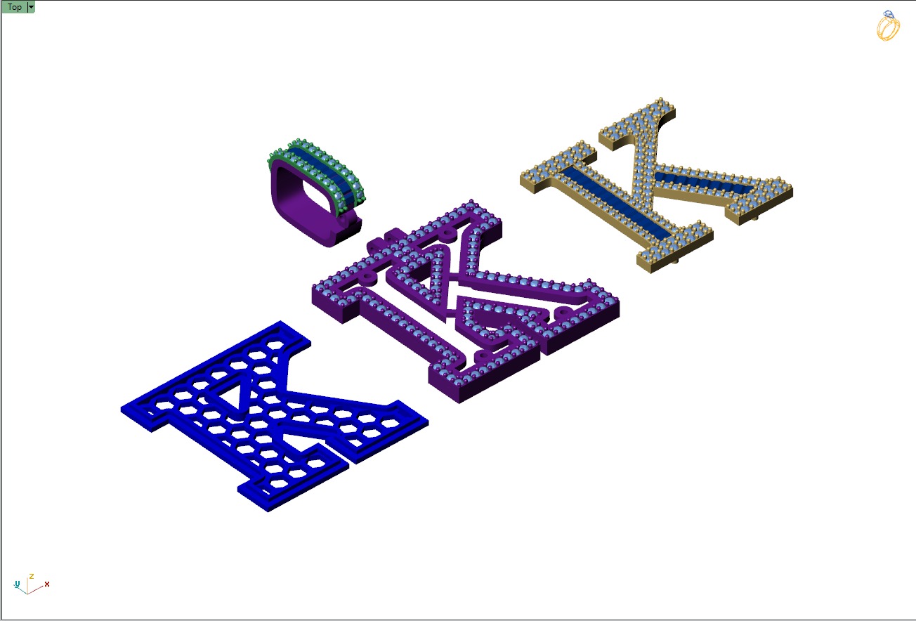 Custom Initial K Letter Diamond Pendant AtoZ Alphabet Necklace 3D print model_13