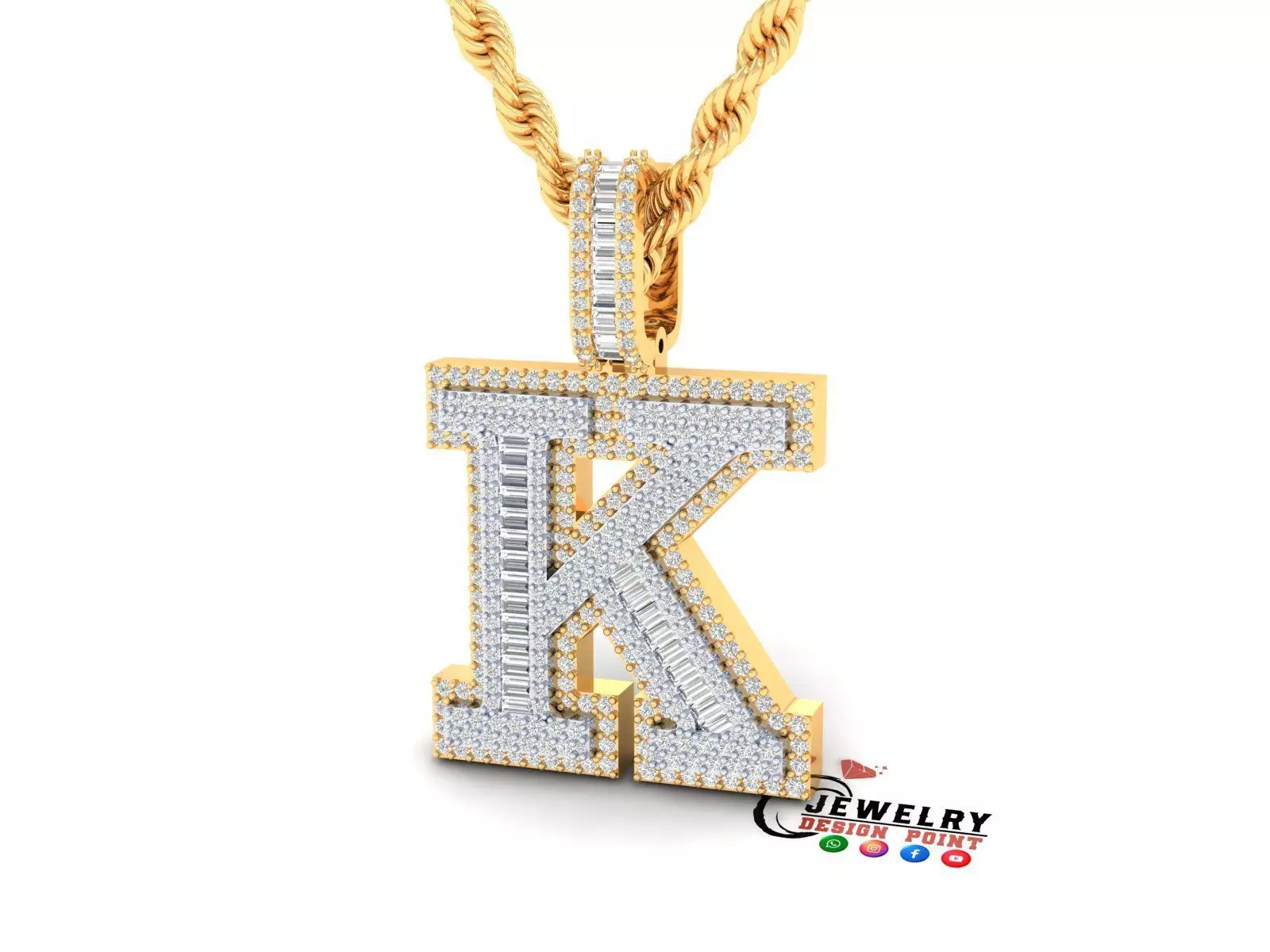 Custom Initial K Letter Diamond Pendant AtoZ Alphabet Necklace 3D print model_0