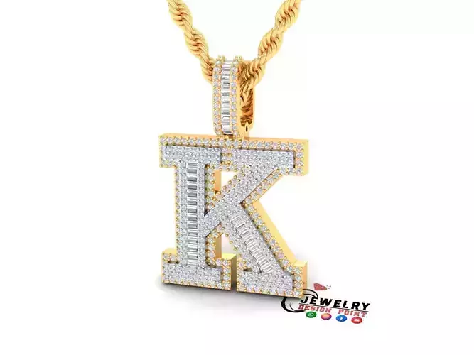 Custom Initial K Letter Diamond Pendant AtoZ Alphabet Necklace 3D print model