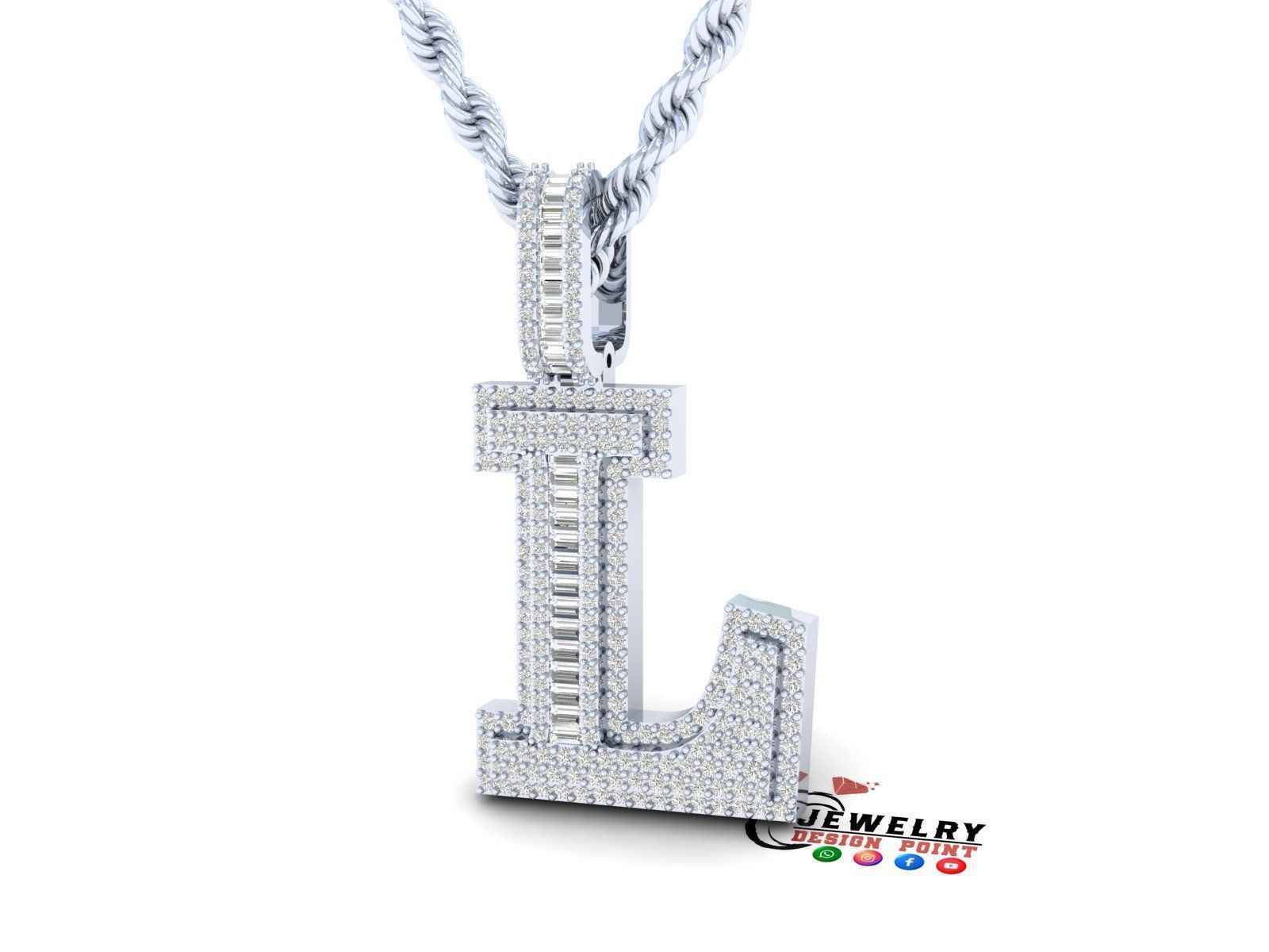 Custom Initial L Letter Diamond Pendant AtoZ Alphabet Necklace 3D print model_3