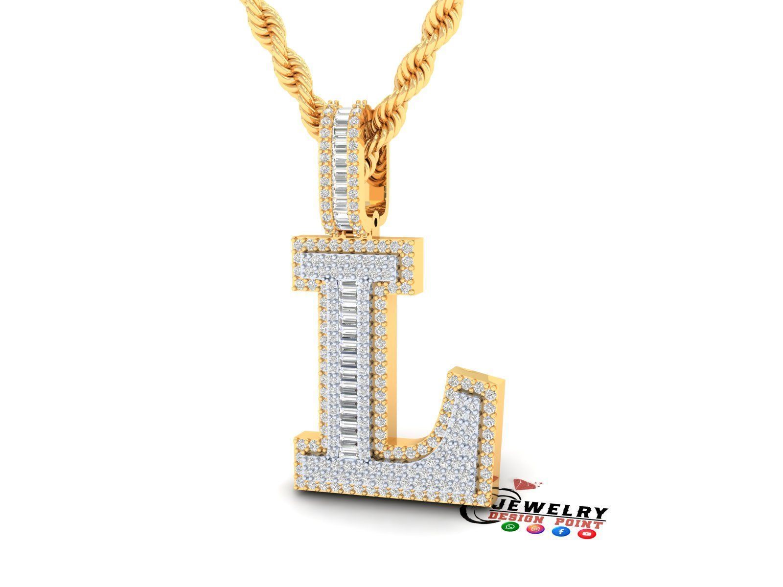 Custom Initial L Letter Diamond Pendant AtoZ Alphabet Necklace 3D print model_2