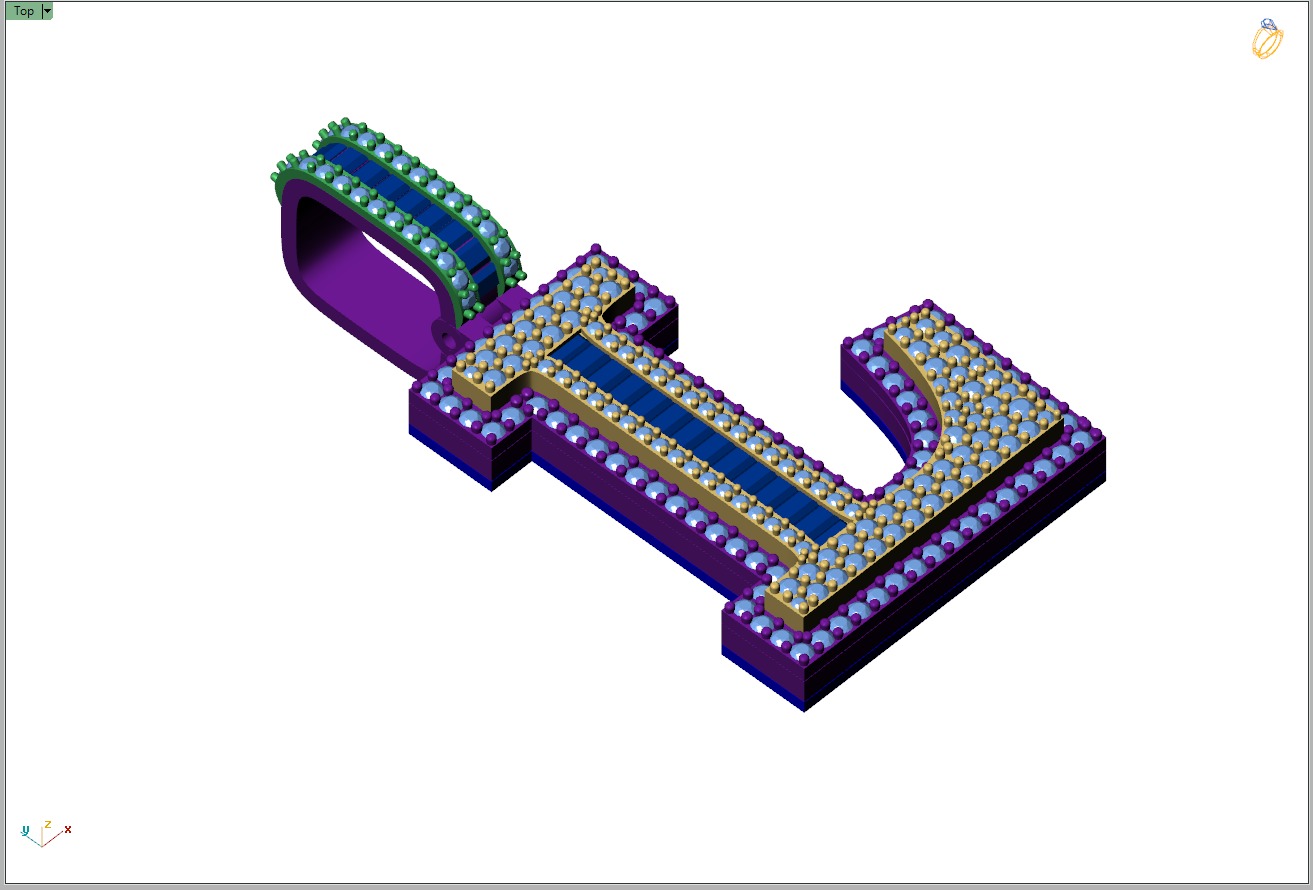 Custom Initial L Letter Diamond Pendant AtoZ Alphabet Necklace 3D print model_7