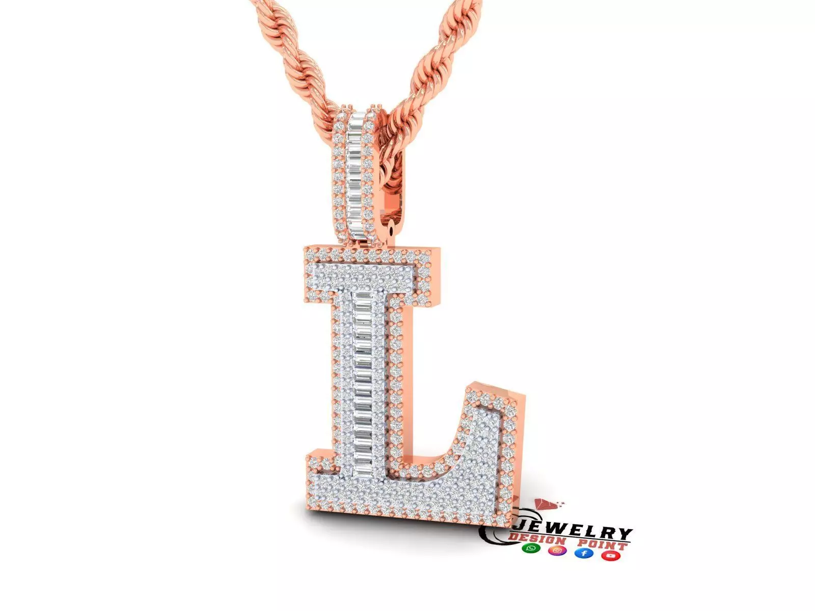 Custom Initial L Letter Diamond Pendant AtoZ Alphabet Necklace 3D print model_0
