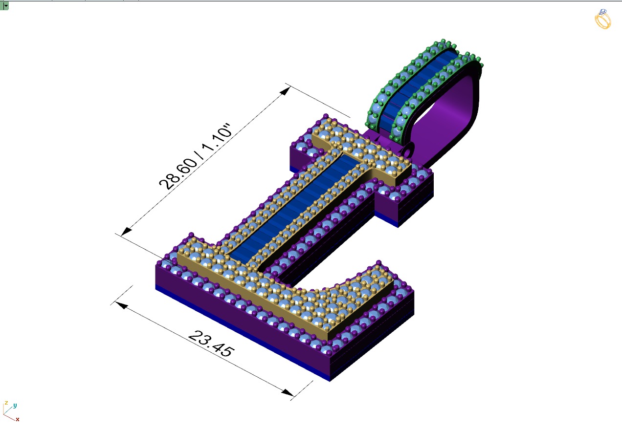 Custom Initial L Letter Diamond Pendant AtoZ Alphabet Necklace 3D print model_4