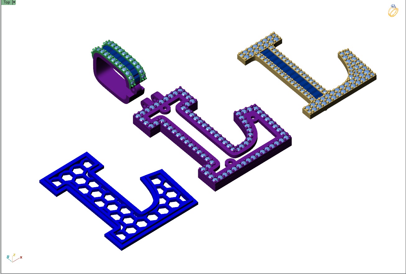 Custom Initial L Letter Diamond Pendant AtoZ Alphabet Necklace 3D print model_13