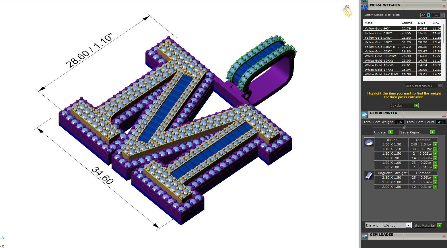 Custom Initial M Letter Diamond Pendant AtoZ Alphabet Necklace 3D print model_6