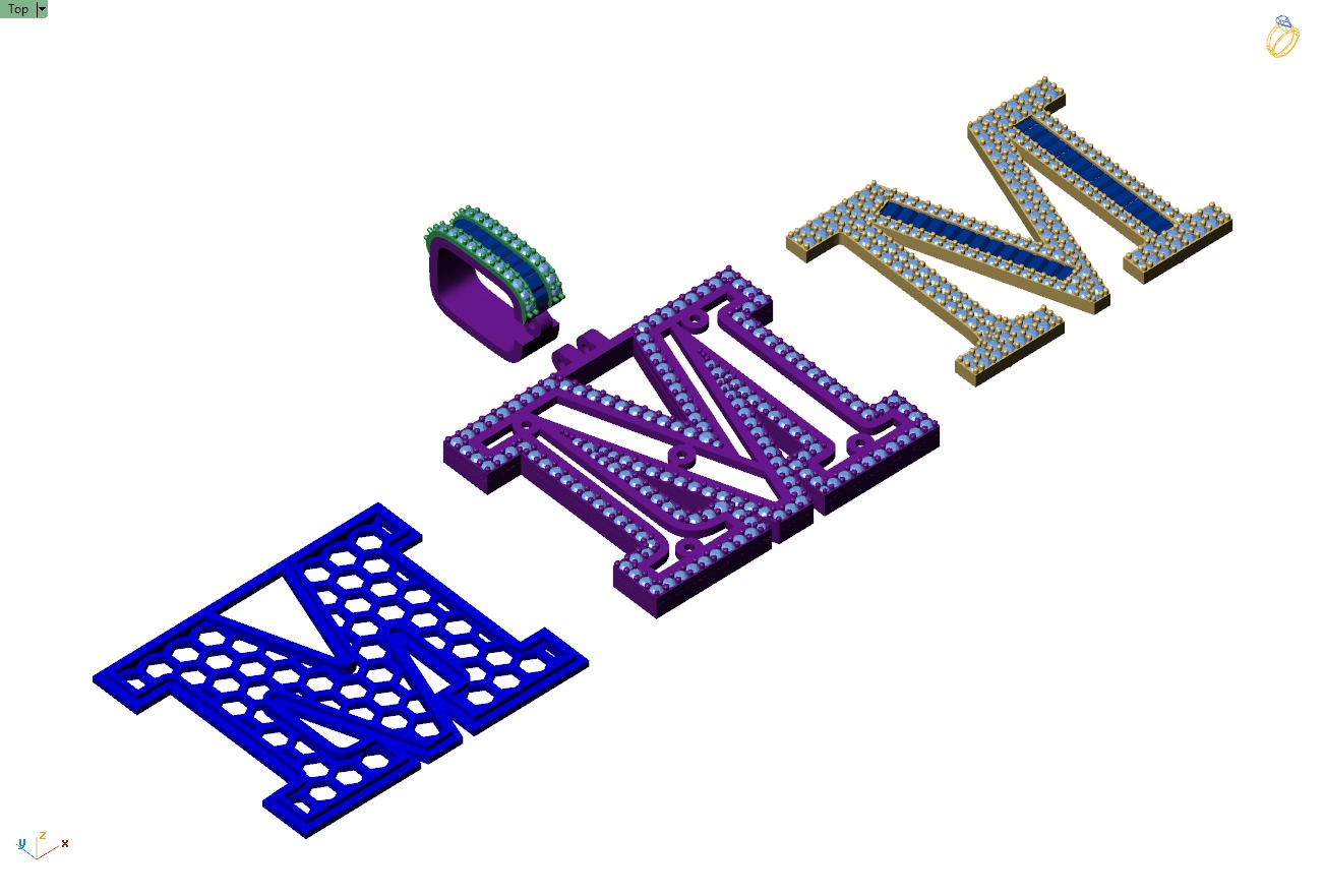 Custom Initial M Letter Diamond Pendant AtoZ Alphabet Necklace 3D print model_13