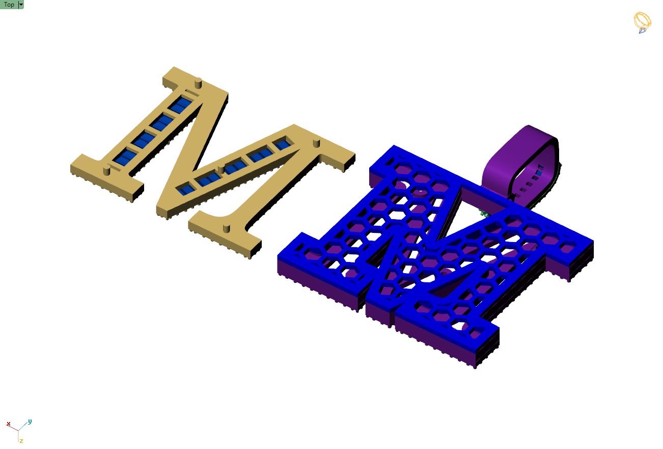 Custom Initial M Letter Diamond Pendant AtoZ Alphabet Necklace 3D print model_11