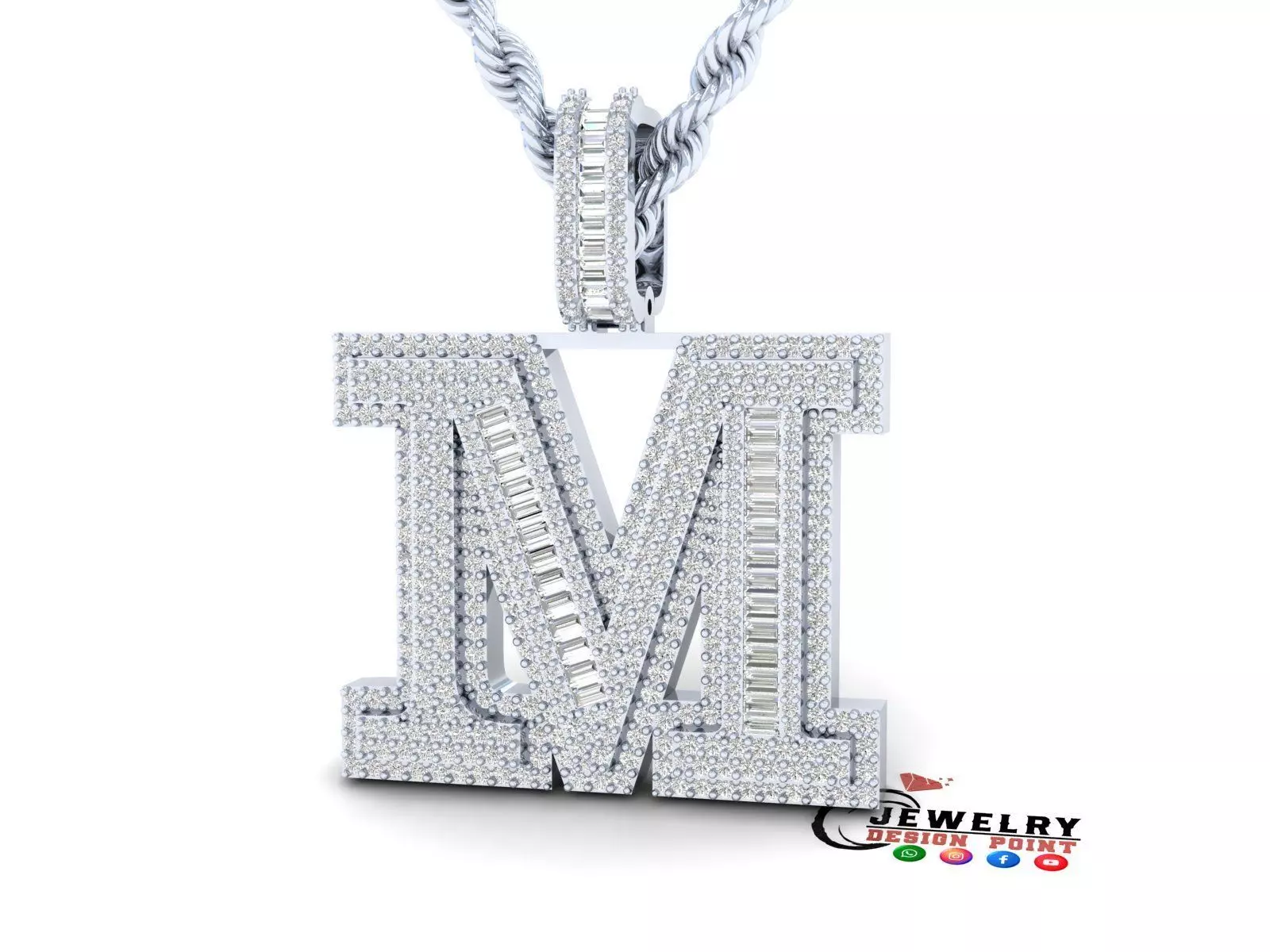 Custom Initial M Letter Diamond Pendant AtoZ Alphabet Necklace 3D print model_0