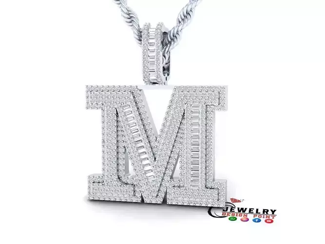 Custom Initial M Letter Diamond Pendant AtoZ Alphabet Necklace 3D print model