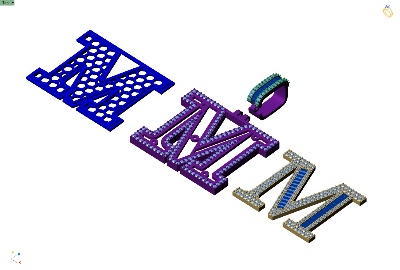 Custom Initial M Letter Diamond Pendant AtoZ Alphabet Necklace 3D print model_12