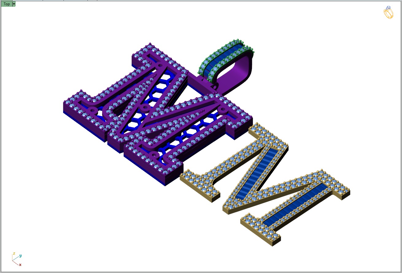 Custom Initial M Letter Diamond Pendant AtoZ Alphabet Necklace 3D print model_10