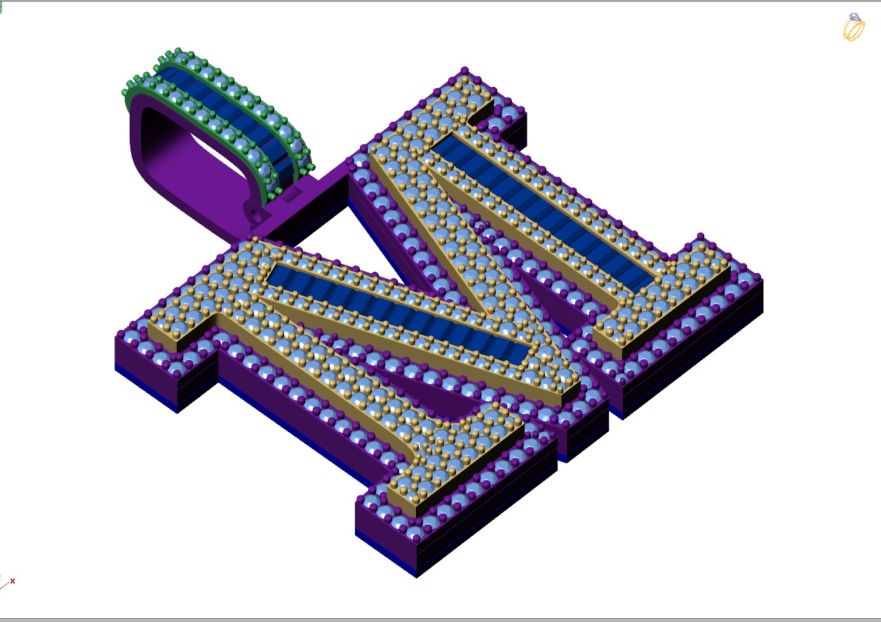 Custom Initial M Letter Diamond Pendant AtoZ Alphabet Necklace 3D print model_7