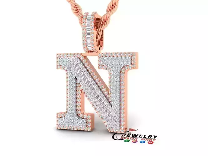 Custom Initial N Letter Diamond Pendant AtoZ Alphabet Necklace 3D print model