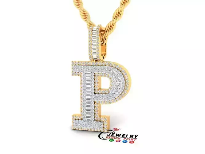 Custom Initial P Letter Diamond Pendant AtoZ Alphabet Necklace 3D print model